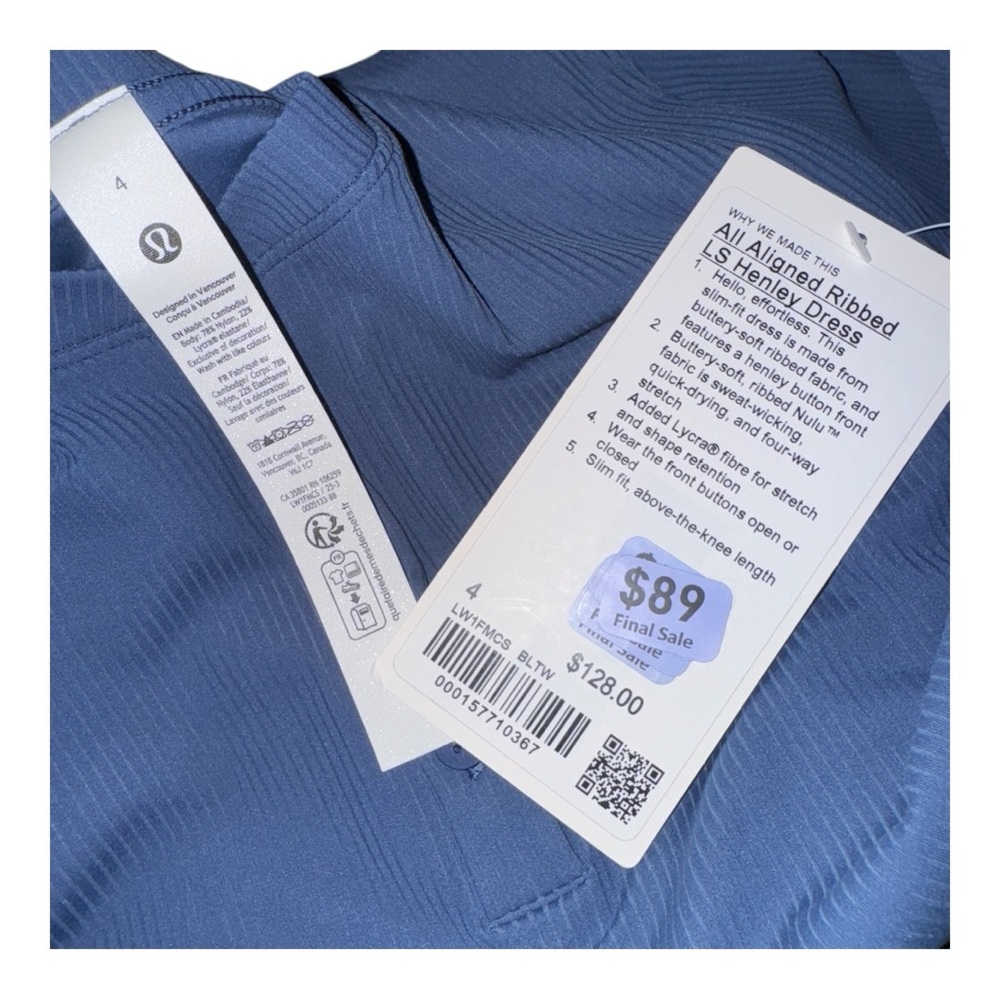 Lululemon All Aligned Ribbed Henley Dress Blue Twill Nulu Size 4 NWT - Picture 8 of 8